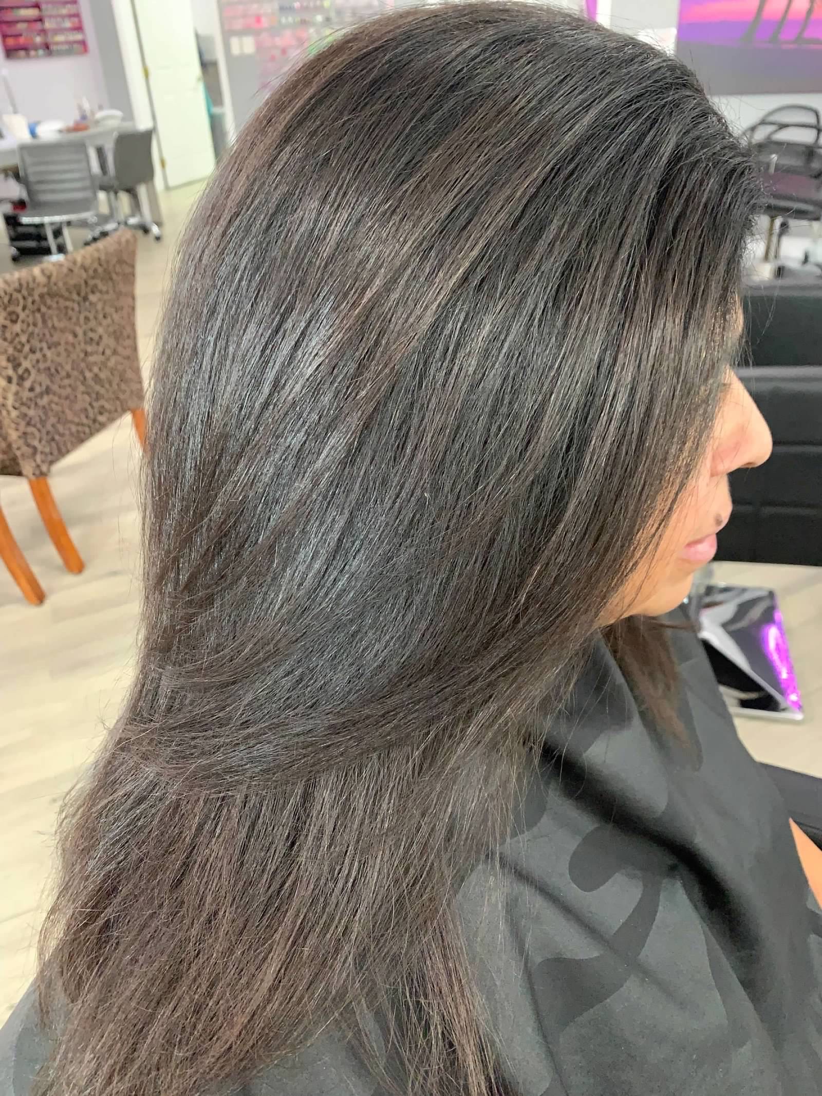 Full head color with cut and blow out (+ length and thickness)